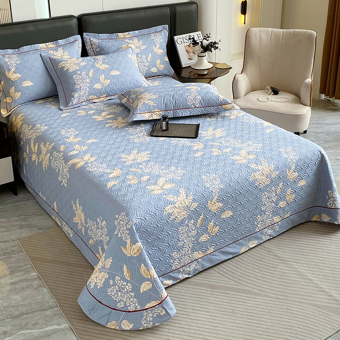 91家纺网 家纺一手货源 找家纺 畅畅家纺 2025春夏款13372全棉纯棉活性印花床盖夹棉加厚绗缝防滑床罩 枝繁叶茂蓝