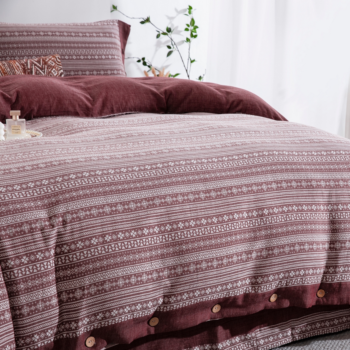 91家纺网 家纺一手货源 找家纺 双层纱家居 2025新款全棉色织提花四件套-布拉格 布拉格-豆沙