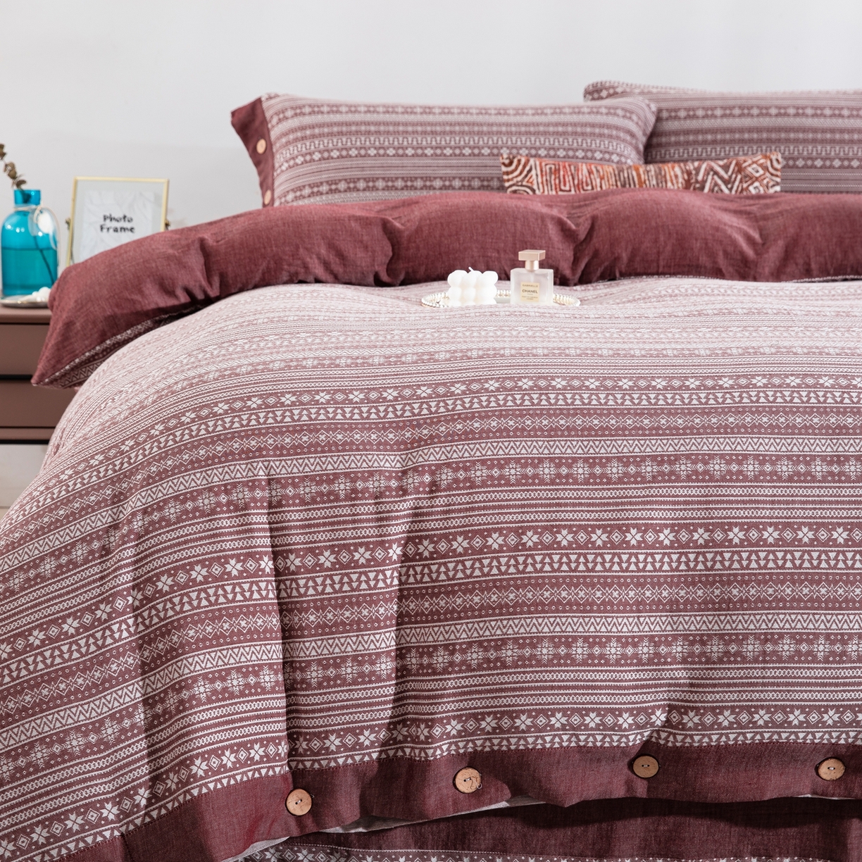 91家纺网 家纺一手货源 找家纺 双层纱家居 2025新款全棉色织提花四件套-布拉格 布拉格-豆沙