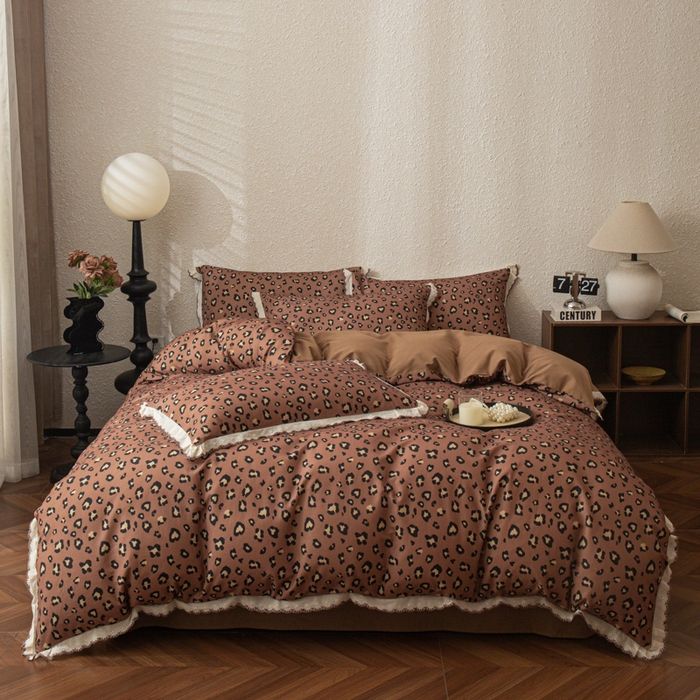 91家纺网 家纺一手货源 找家纺 优米家纺 2025新款A类加厚全棉纯棉磨毛提花四件套（提供买家秀） 豹纹（红）