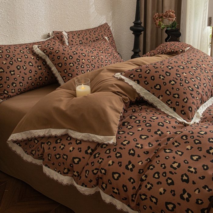 91家纺网 家纺一手货源 找家纺 优米家纺 2025新款A类加厚全棉纯棉磨毛提花四件套（提供买家秀） 豹纹（红）