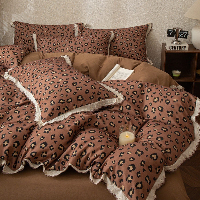 91家纺网 家纺一手货源 找家纺 优米家纺 2025新款A类加厚全棉纯棉磨毛提花四件套（提供买家秀） 豹纹（红）