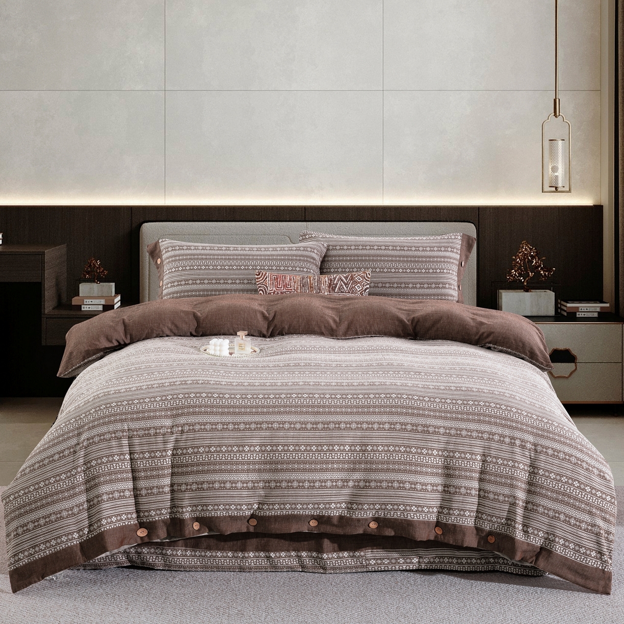 双层纱家居 2025新款全棉色织提花四件套-布拉格 布拉格-咖