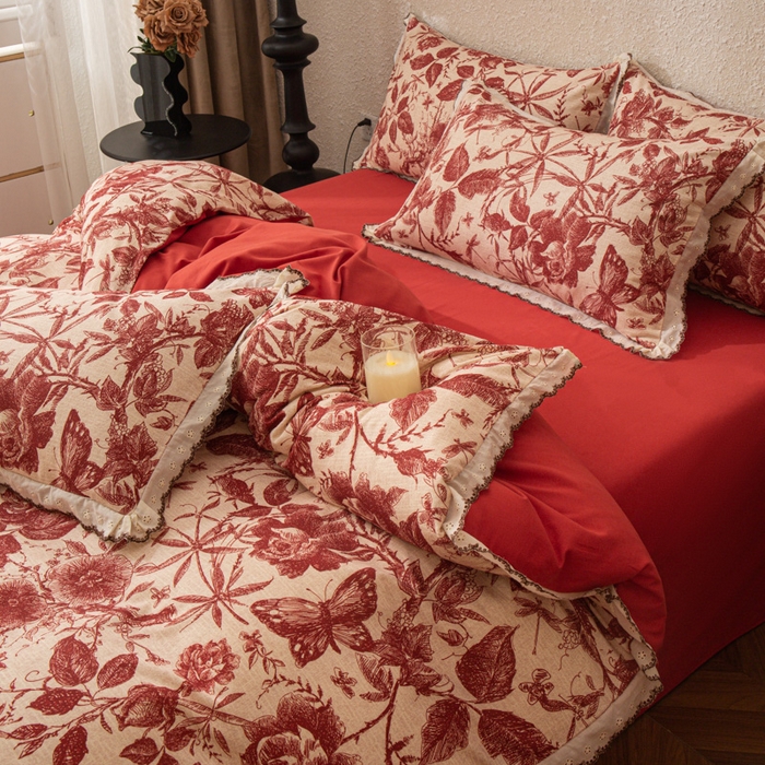 91家纺网 家纺一手货源 找家纺 优米家纺 2025新款A类加厚全棉纯棉磨毛提花四件套（提供买家秀） 浮绘花影