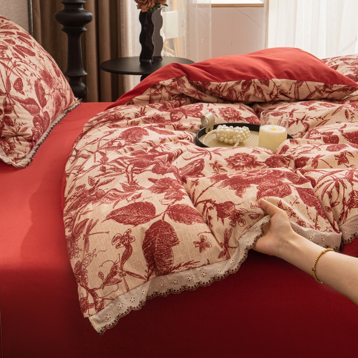 91家纺网 家纺一手货源 找家纺 优米家纺 2025新款A类加厚全棉纯棉磨毛提花四件套（提供买家秀） 浮绘花影