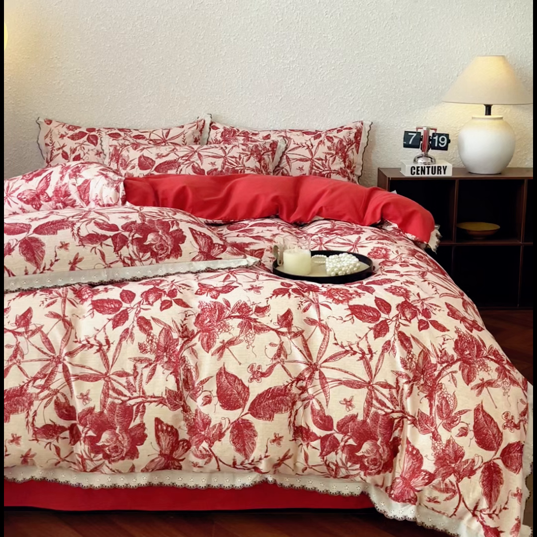 91家纺网 家纺一手货源 找家纺 优米家纺 2025新款A类加厚全棉纯棉磨毛提花四件套（提供买家秀） 浮绘花影