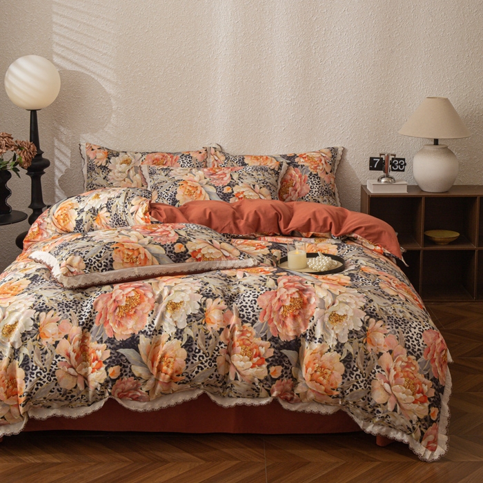 91家纺网 家纺一手货源 找家纺 优米家纺 2025新款A类加厚全棉纯棉磨毛提花四件套（提供买家秀） 花之舞