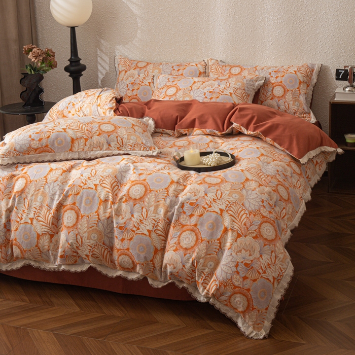 91家纺网 家纺一手货源 找家纺 优米家纺 2025新款A类加厚全棉纯棉磨毛提花四件套（提供买家秀） 满园花开