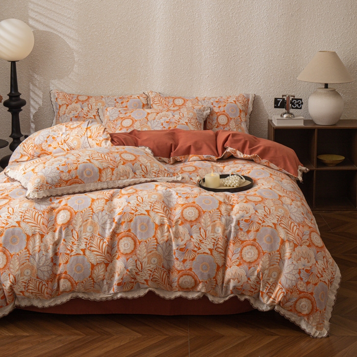 91家纺网 家纺一手货源 找家纺 优米家纺 2025新款A类加厚全棉纯棉磨毛提花四件套（提供买家秀） 满园花开