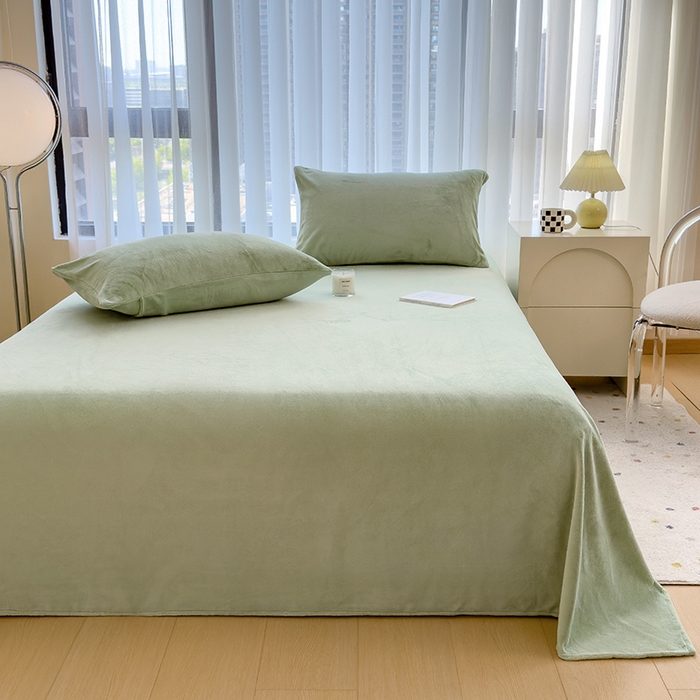91家纺网 家纺一手货源 找家纺 丽美人家纺 2025秋冬新款牛奶绒纯色单床单 藕荷绿