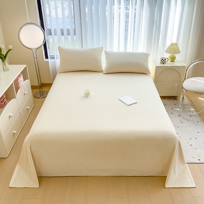 91家纺网 家纺一手货源 找家纺 丽美人家纺 2025秋冬新款牛奶绒纯色单床单 茶花白