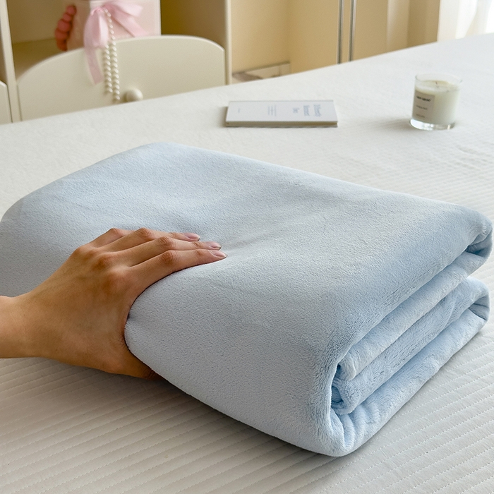 91家纺网 家纺一手货源 找家纺 丽美人家纺 2025秋冬新款牛奶绒纯色单床单 海天蓝