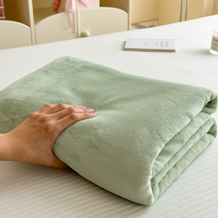 91家纺网 家纺一手货源 找家纺 丽美人家纺 2025秋冬新款牛奶绒纯色单床单 藕荷绿