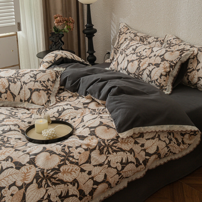 91家纺网 家纺一手货源 找家纺 优米家纺 2025新款A类加厚全棉纯棉磨毛提花四件套（提供买家秀） 漫步花庭