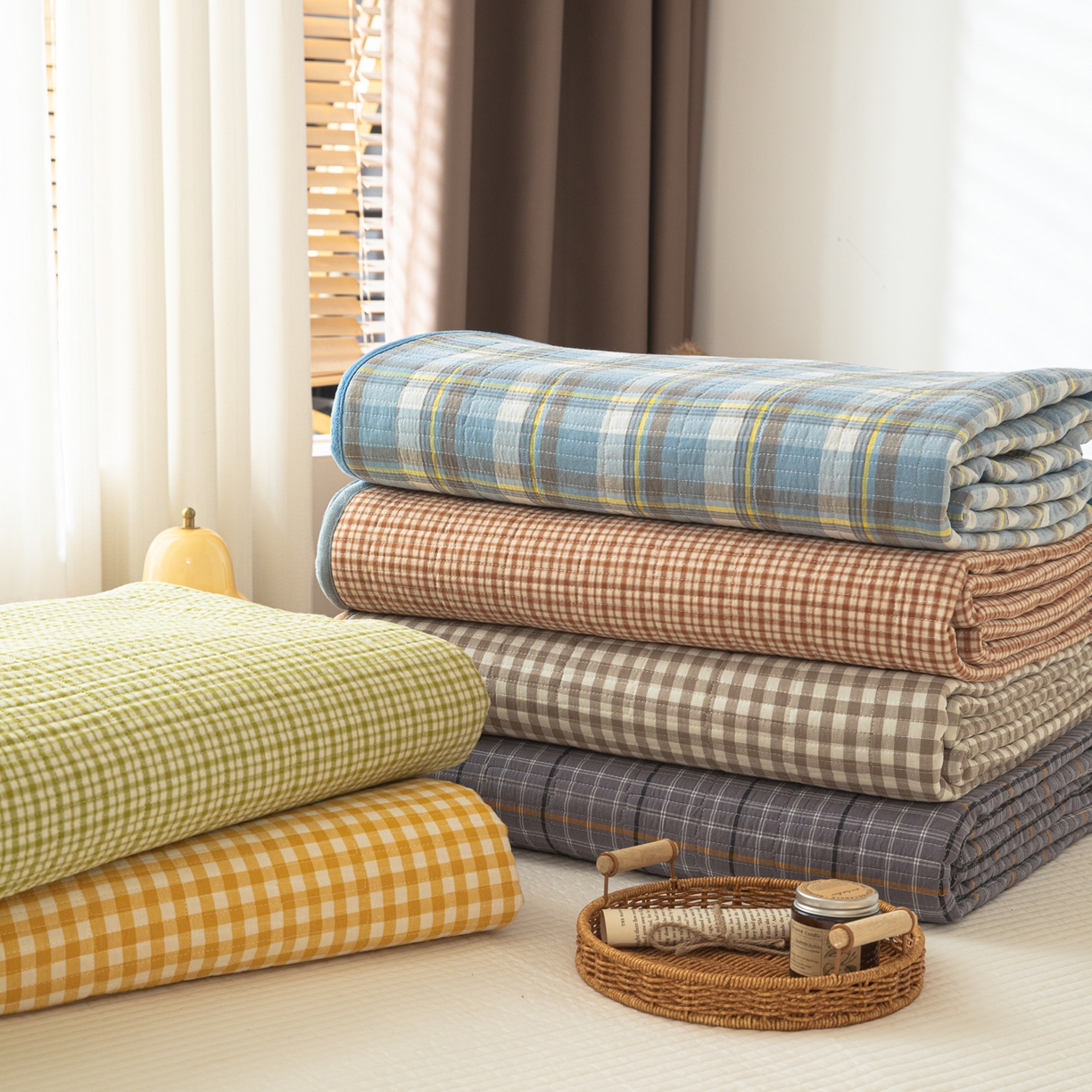 91家纺网 家纺一手货源 找家纺 简宜家居（朝初家纺） 2025新款全棉纯棉色织水洗棉床盖 组合图仅供参考