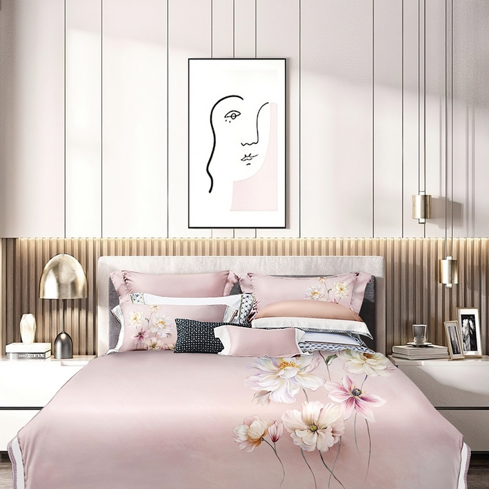 威克凯丽 2025新款艾阳绒天丝磨毛四件套 曼妙花颜-粉