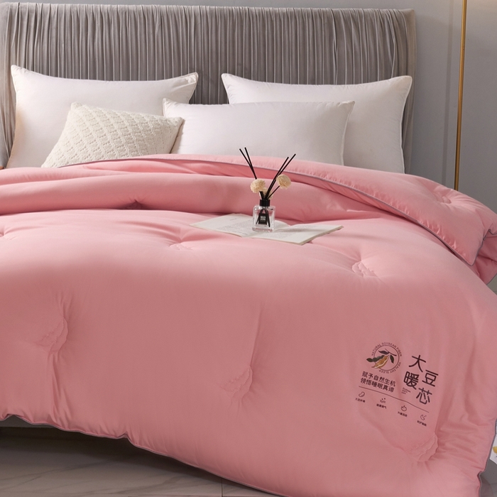 91家纺网 家纺一手货源 找家纺 畅畅家纺 2025新款洛卡棉抗菌纤维亲肤大豆被春秋被冬被被芯 浅粉玉