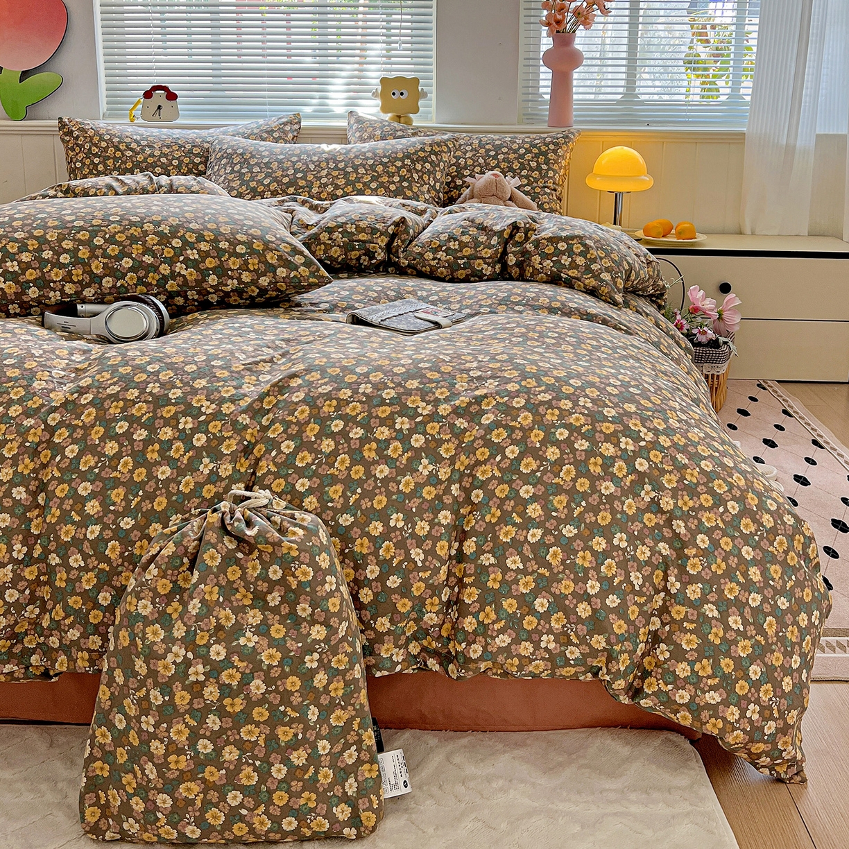 91家纺网 家纺一手货源 找家纺 （总）优选 2025新款加厚爆款小布袋韩国古法水洗棉床单学生三件套床笠款四件套