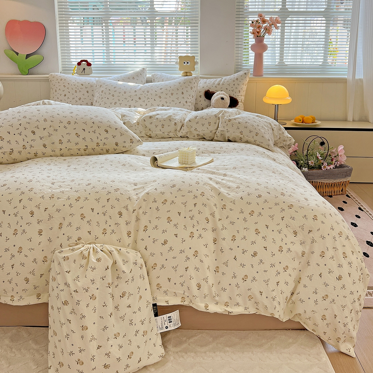 91家纺网 家纺一手货源 找家纺 （总）优选 2025新款加厚爆款小布袋韩国古法水洗棉床单学生三件套床笠款四件套