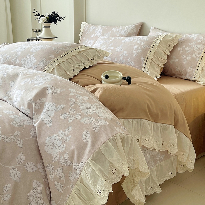 梧桐树 2025新款全棉印花四件套系列-花边款 H05兰亭序-咖