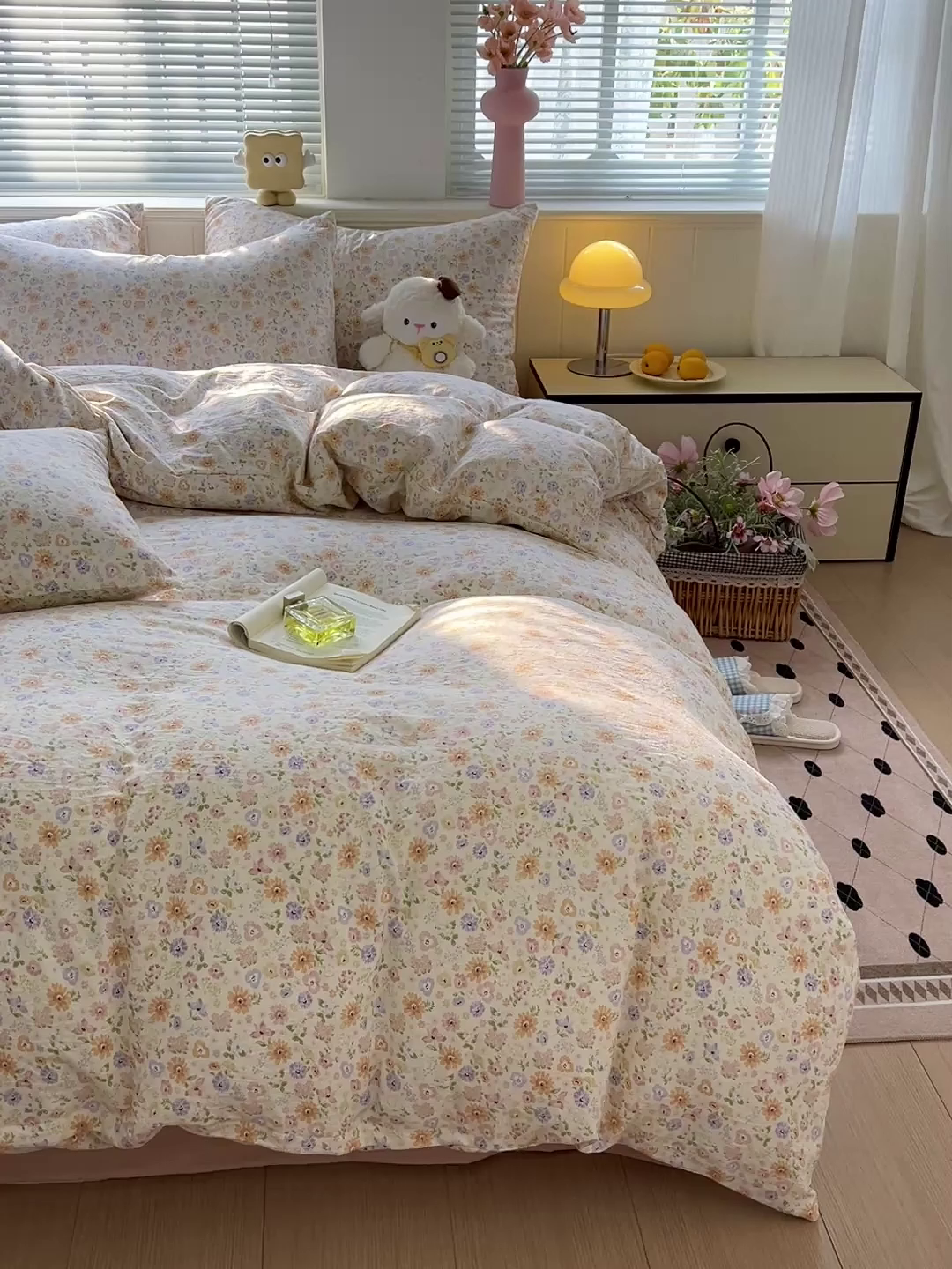 91家纺网 家纺一手货源 找家纺 优选 2025新款加厚爆款小布袋韩国古法水洗棉床单学生三件套床笠款四件套 缤纷花舍