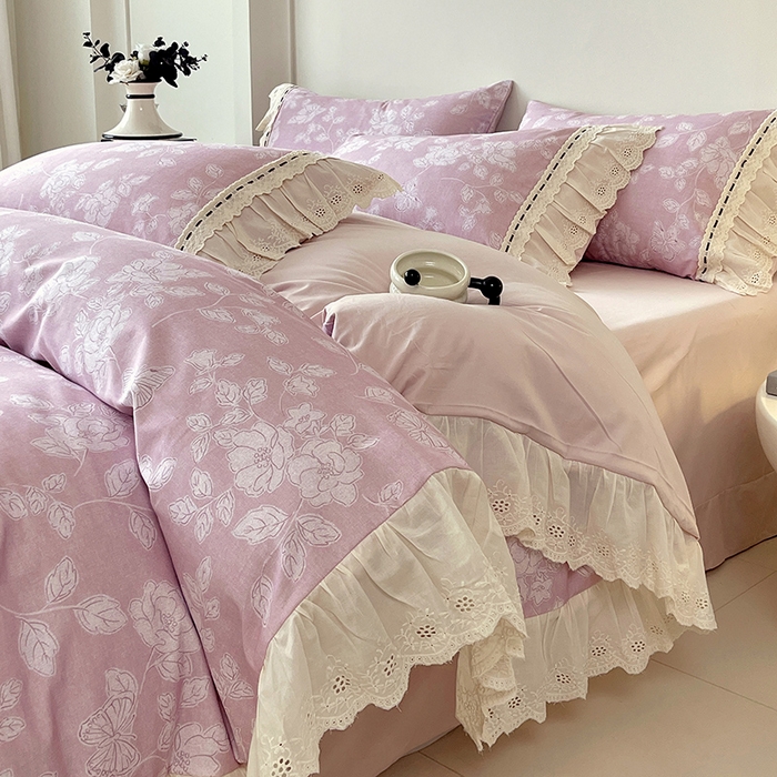 梧桐树 2025新款全棉印花四件套系列-花边款 H03兰亭序-粉