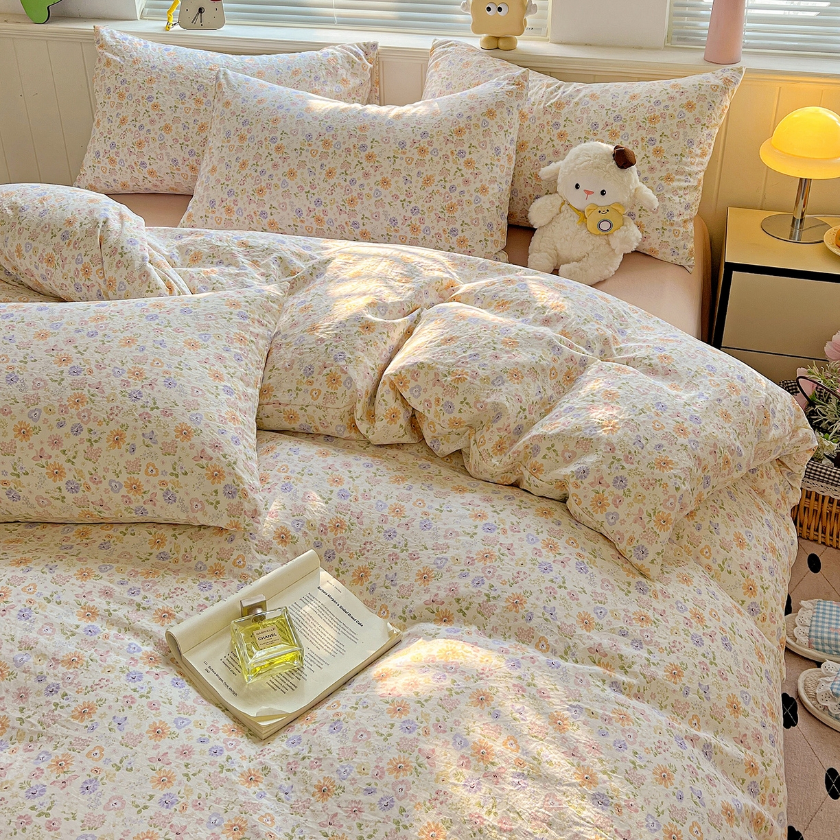 91家纺网 家纺一手货源 找家纺 （总）暖芯优选 2025新款加厚爆款小布袋韩国古法水洗棉床单学生三件套床笠款四件套