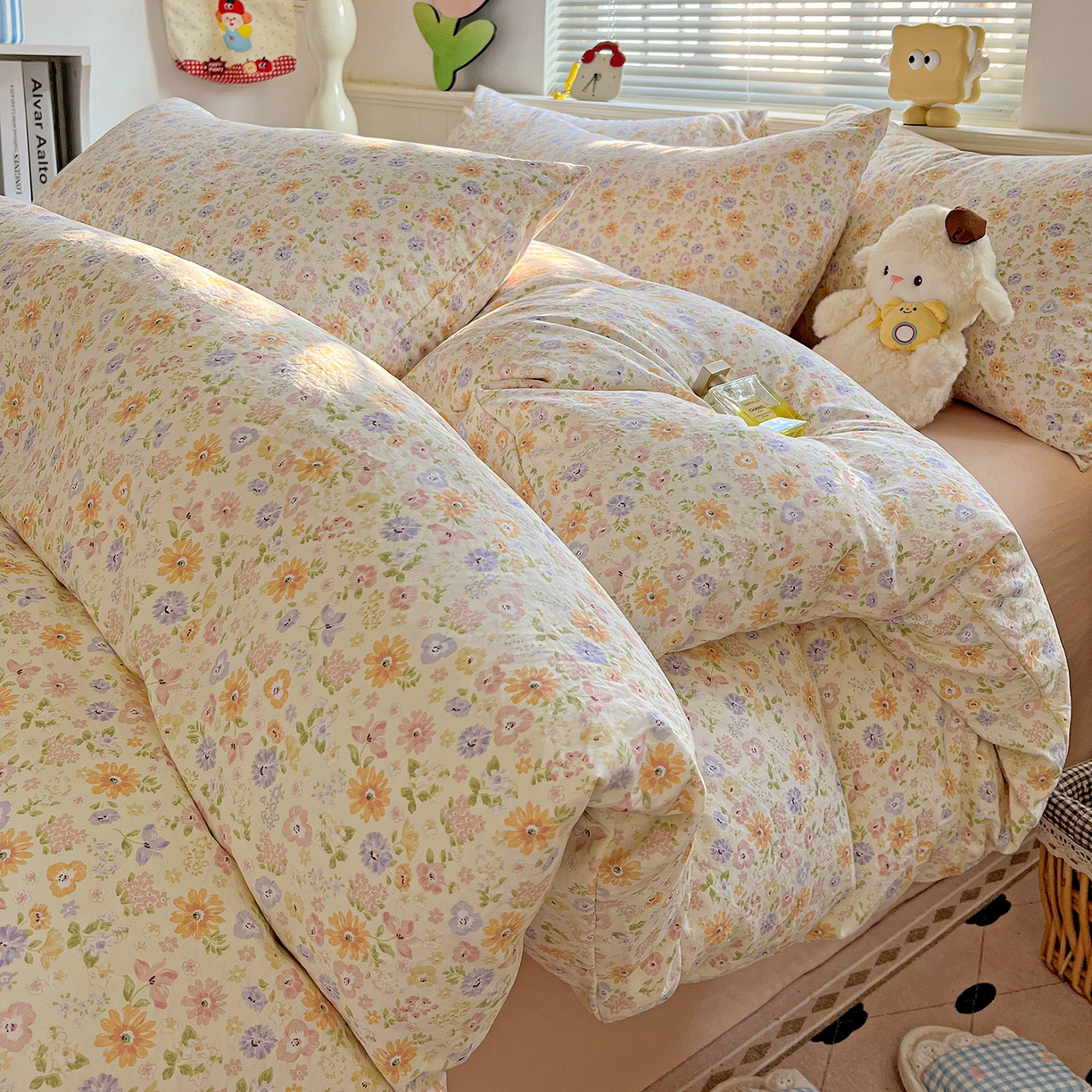 91家纺网 家纺一手货源 找家纺 （总）暖芯优选 2025新款加厚爆款小布袋韩国古法水洗棉床单学生三件套床笠款四件套