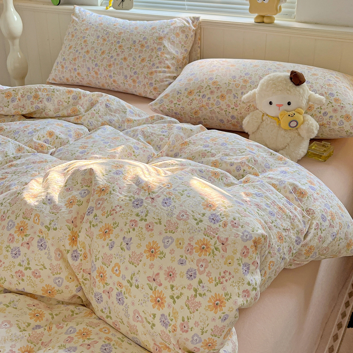 91家纺网 家纺一手货源 找家纺 （总）暖芯优选 2025新款加厚爆款小布袋韩国古法水洗棉床单学生三件套床笠款四件套