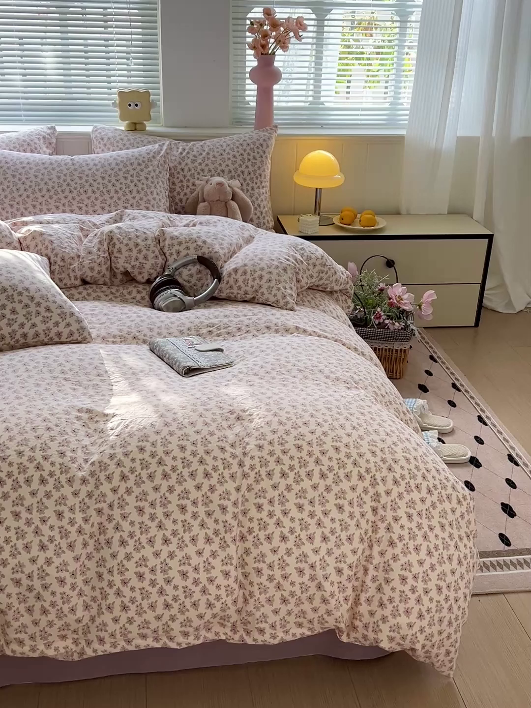 91家纺网 家纺一手货源 找家纺 优选 2025新款加厚爆款小布袋韩国古法水洗棉床单学生三件套床笠款四件套 春日花信