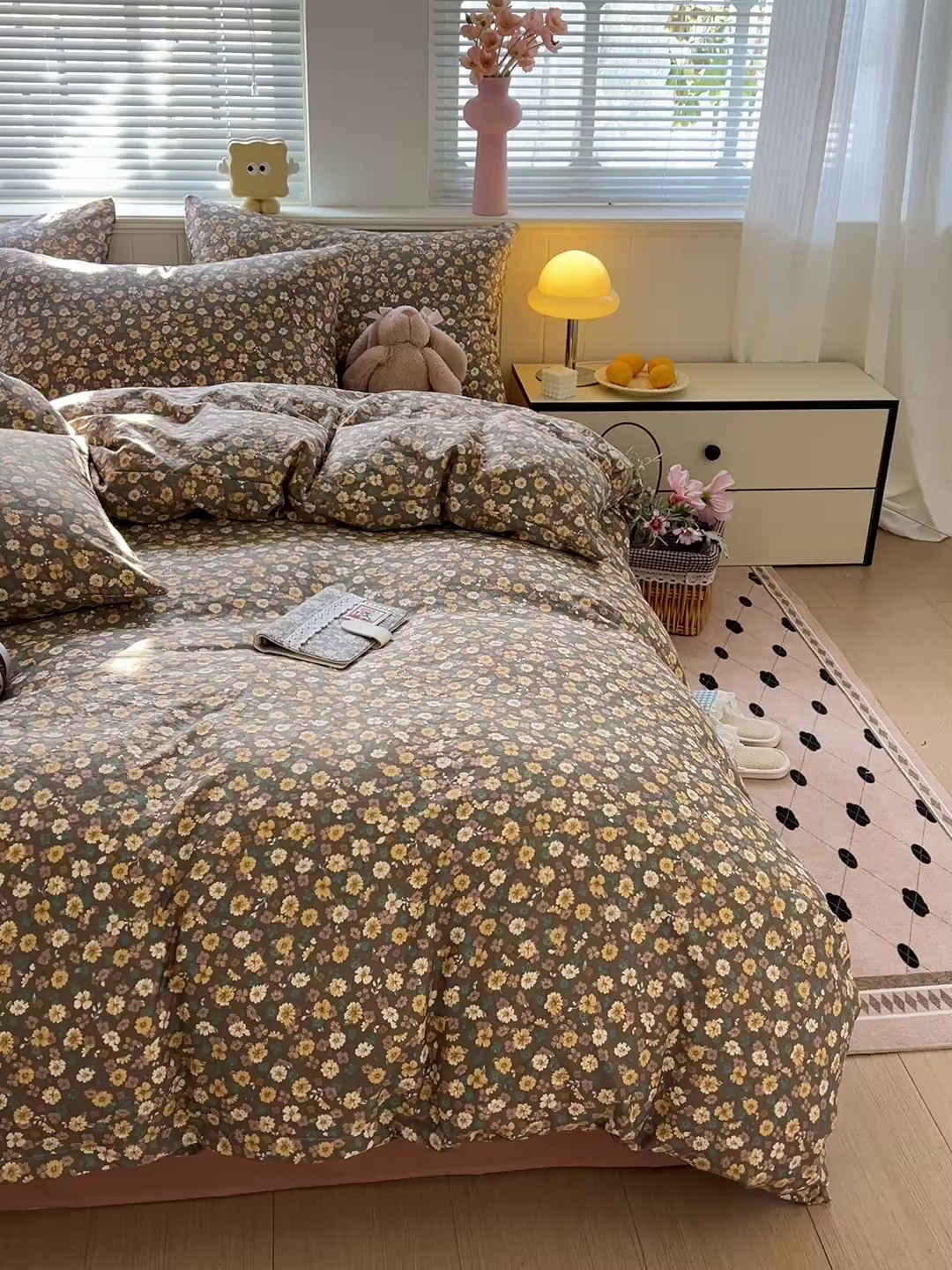 91家纺网 家纺一手货源 找家纺 优选 2025新款加厚爆款小布袋韩国古法水洗棉床单学生三件套床笠款四件套 复古花田