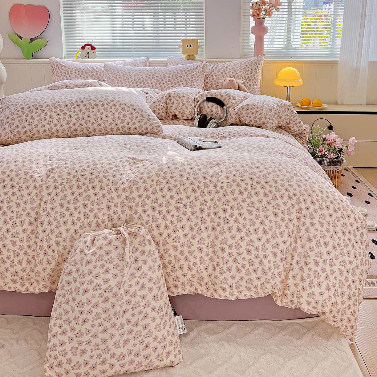 91家纺网 家纺一手货源 找家纺 （总）暖芯优选 2025新款加厚爆款小布袋韩国古法水洗棉床单学生三件套床笠款四件套