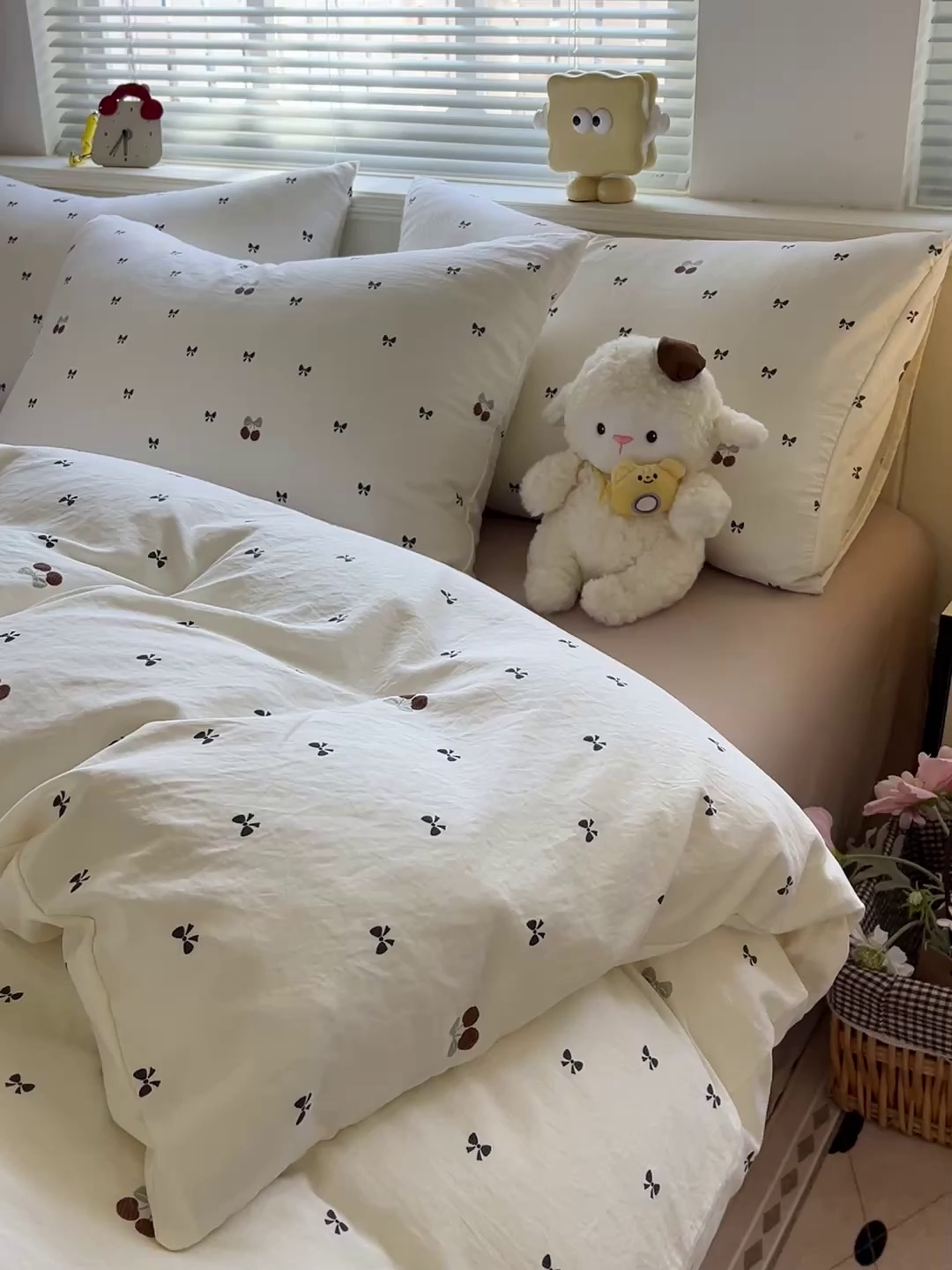 91家纺网 家纺一手货源 找家纺 优选 2025新款加厚爆款小布袋韩国古法水洗棉床单学生三件套床笠款四件套 蝴蝶结日记