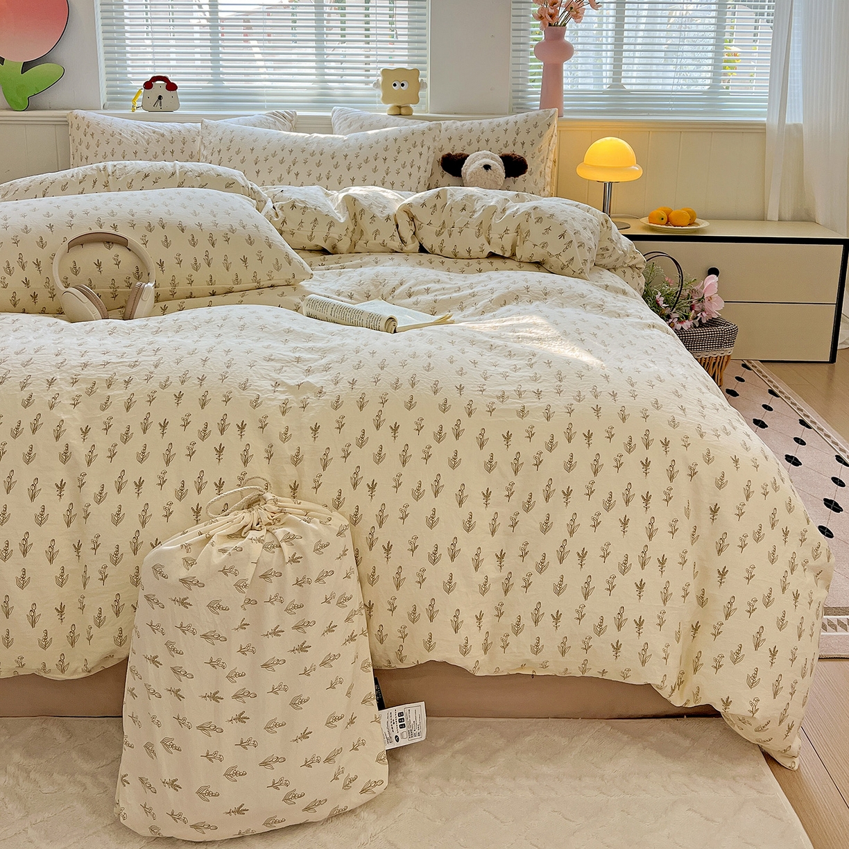 91家纺网 家纺一手货源 找家纺 （总）暖芯优选 2025新款加厚爆款小布袋韩国古法水洗棉床单学生三件套床笠款四件套