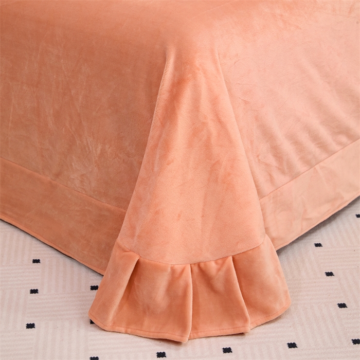 91家纺网 家纺一手货源 找家纺 畅畅家纺 2025新款冬季9斤260克全消光全工艺宽边绣花慕斯绒四件套-几粒系列 几粒-橙色