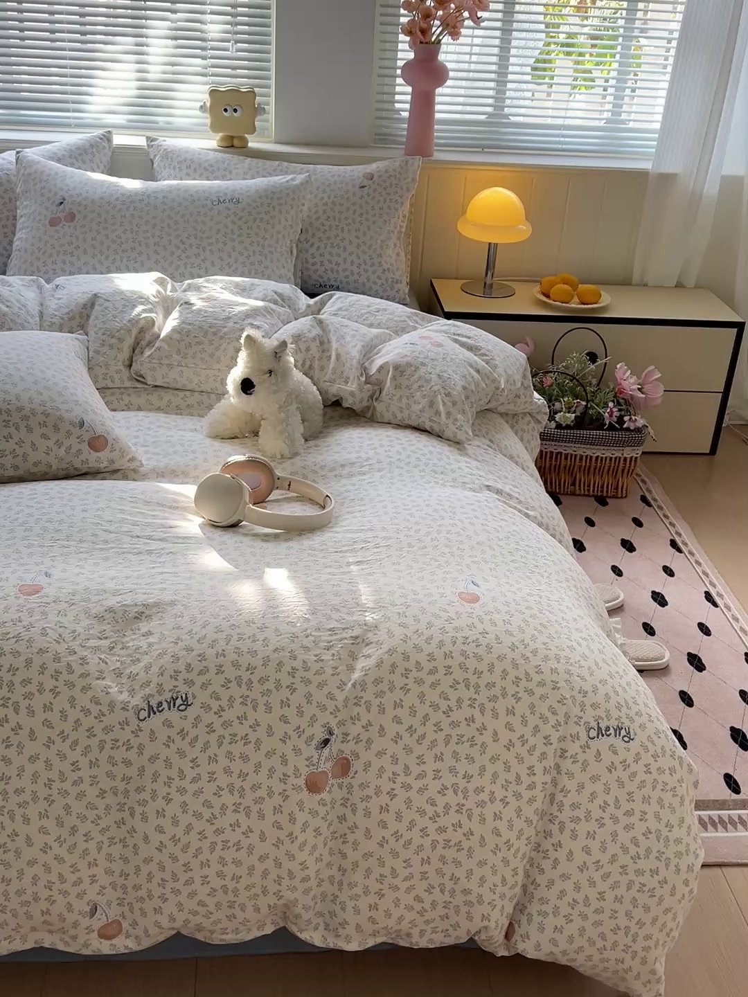 91家纺网 家纺一手货源 找家纺 优选 2025新款加厚爆款小布袋韩国古法水洗棉床单学生三件套床笠款四件套 蓝叶樱语