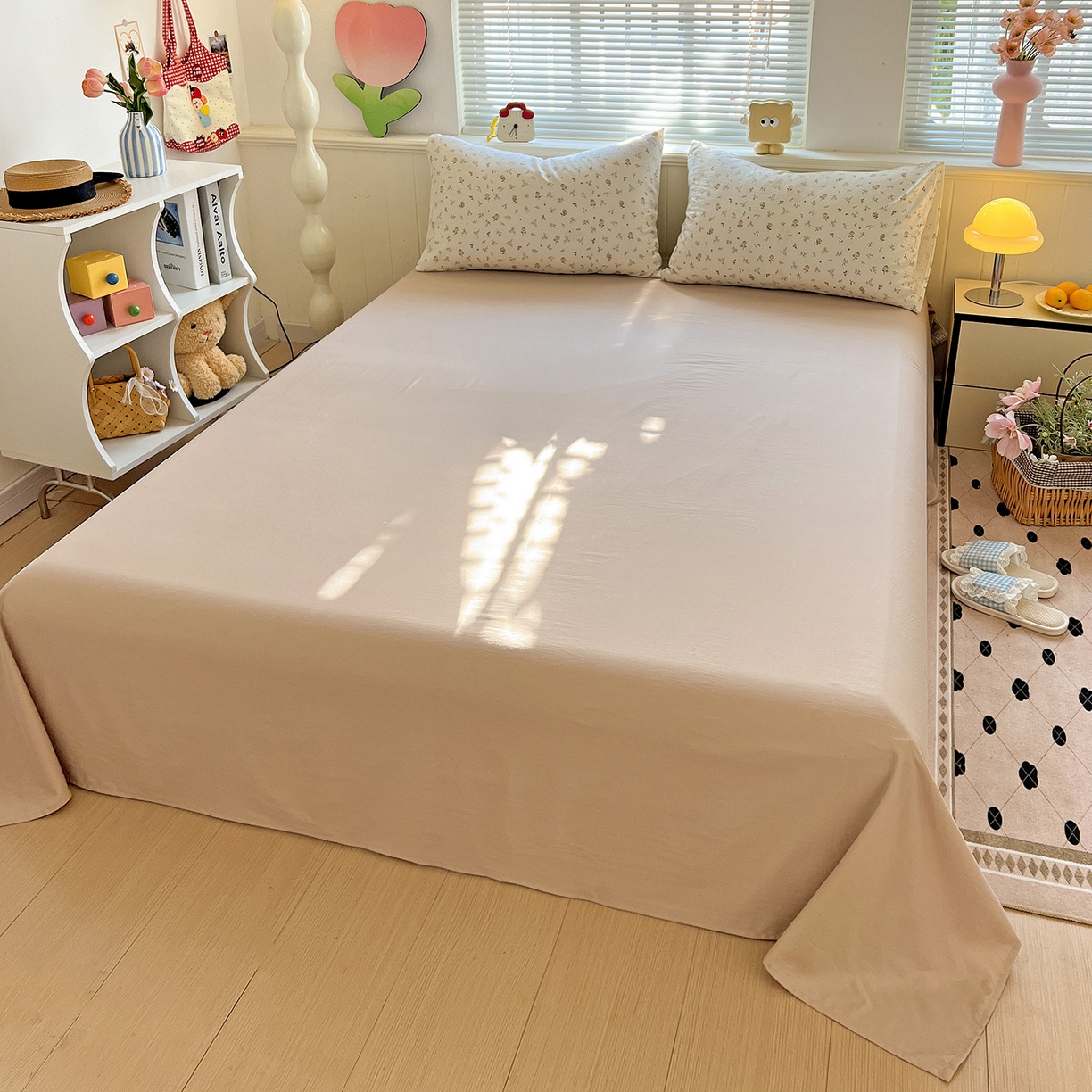 91家纺网 家纺一手货源 找家纺 优选 2025新款加厚爆款小布袋韩国古法高克重水洗棉床单学生三件套床笠款四件套 碎花集物