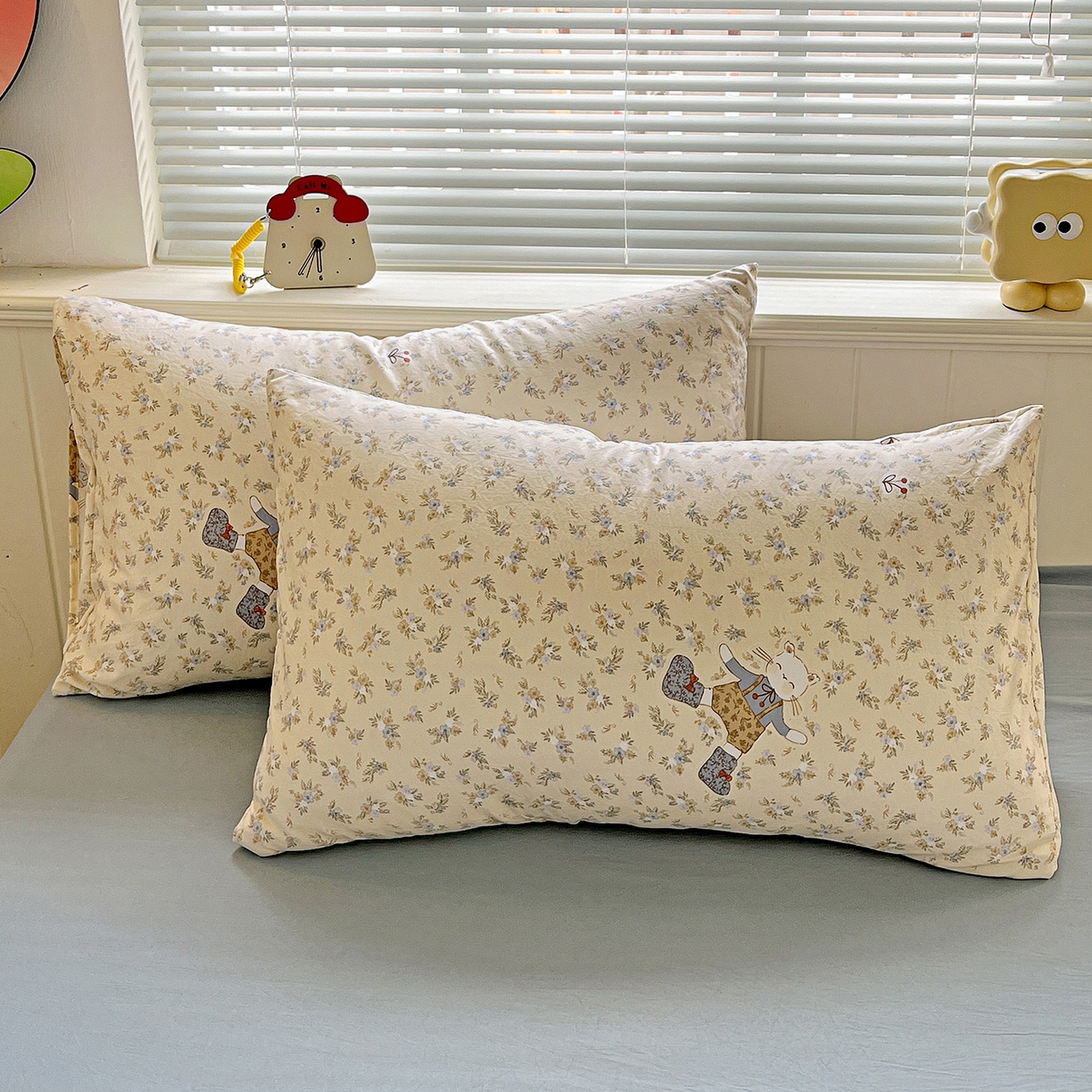 91家纺网 家纺一手货源 找家纺 优选 2025新款加厚爆款小布袋韩国古法水洗棉床单学生三件套床笠款四件套 碎花喵语