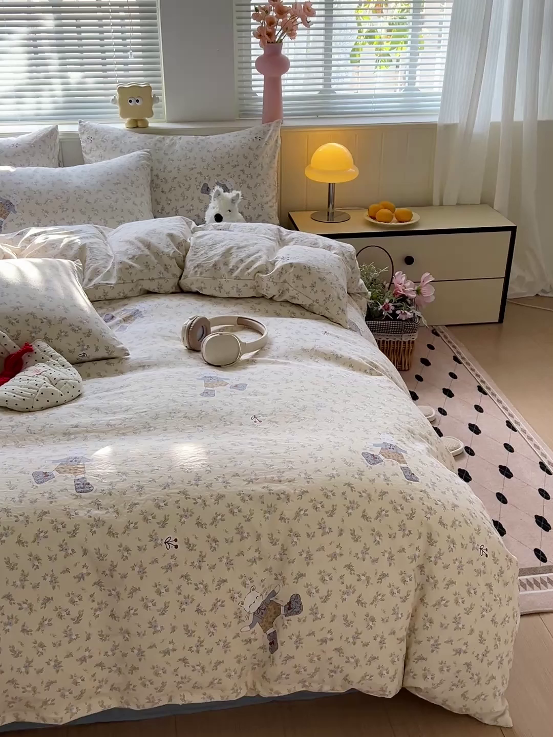 91家纺网 家纺一手货源 找家纺 优选 2025新款加厚爆款小布袋韩国古法水洗棉床单学生三件套床笠款四件套 碎花喵语