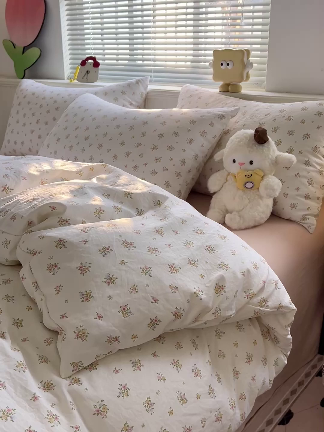 91家纺网 家纺一手货源 找家纺 优选 2025新款加厚爆款小布袋韩国古法高克重水洗棉床单学生三件套床笠款四件套 甜梦花坊