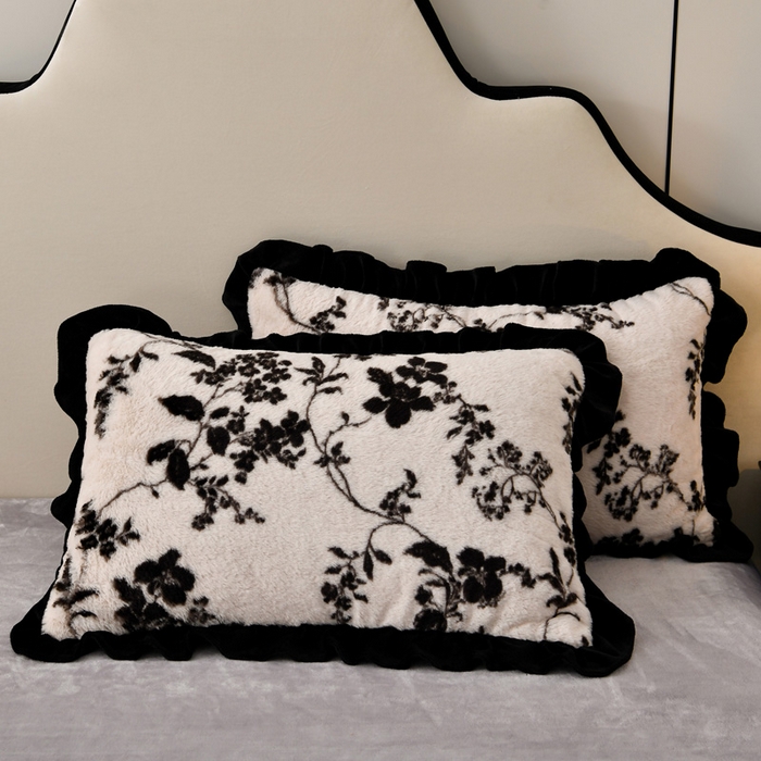 91家纺网 家纺一手货源 找家纺 畅畅家纺 2025新款冬季9斤重加厚皮草绒兔毛绒轻奢赫本风牛奶绒花边四件套 轻奢-树影