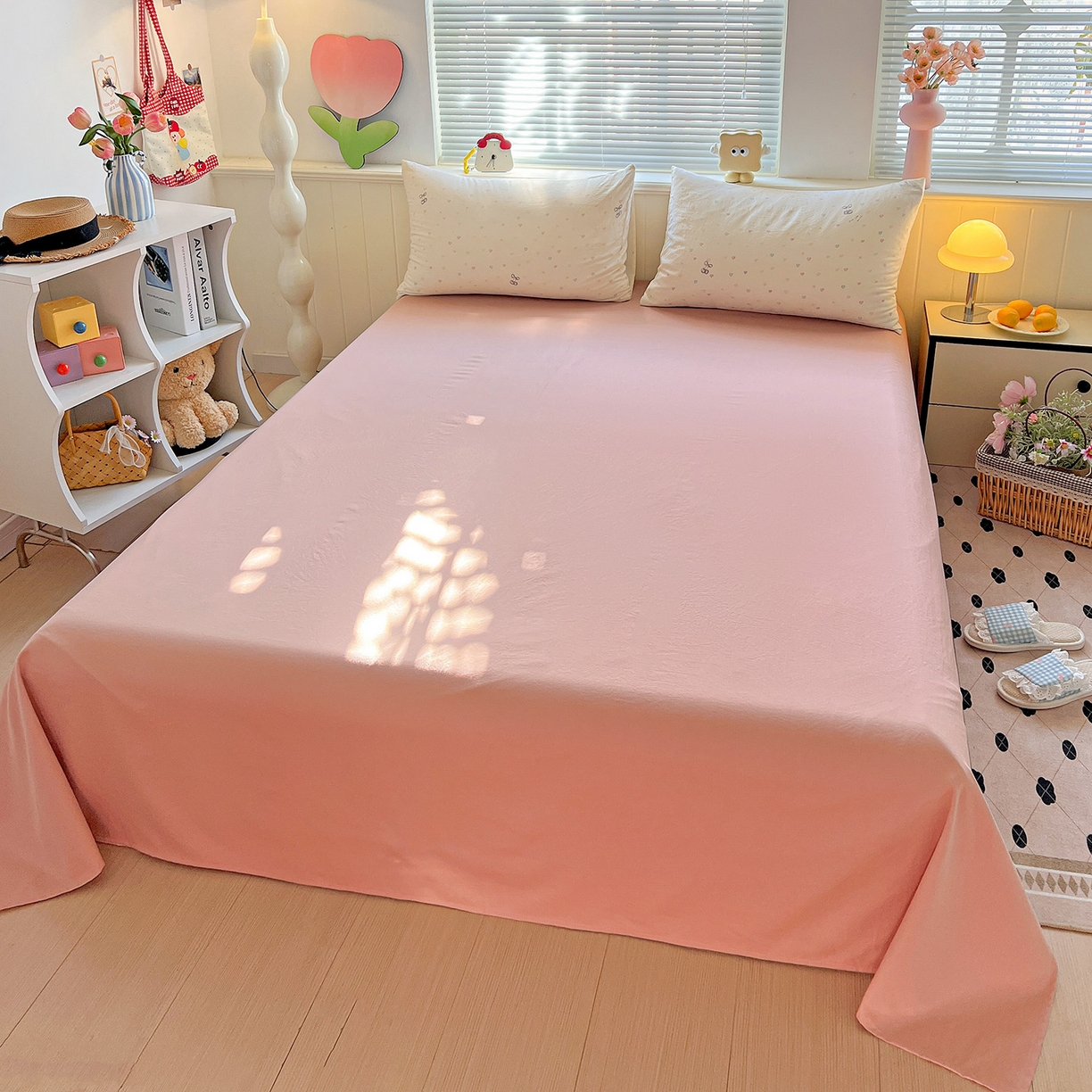 91家纺网 家纺一手货源 找家纺 优选 2025新款加厚爆款小布袋韩国古法高克重水洗棉床单学生三件套床笠款四件套 甜心软糖