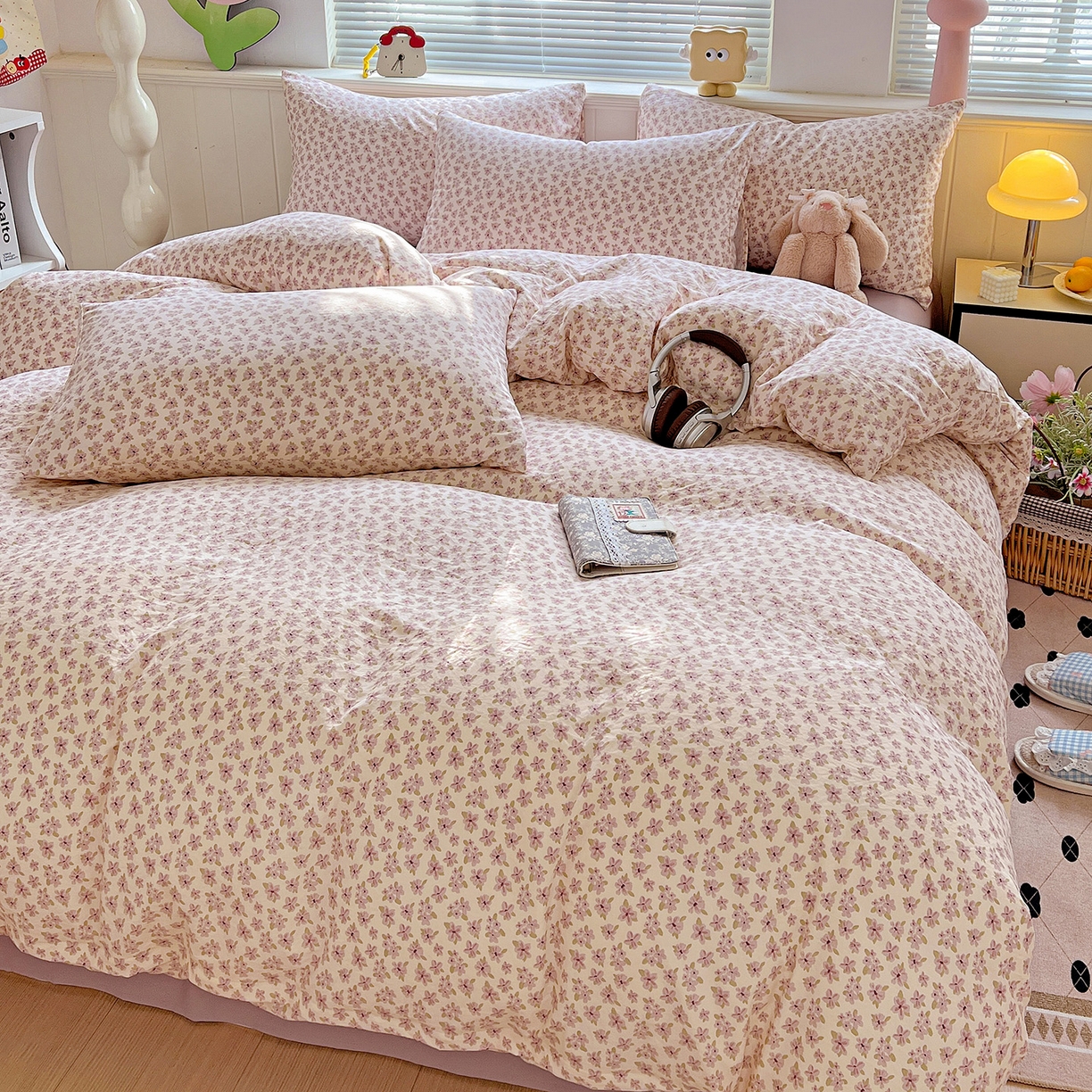 91家纺网 家纺一手货源 找家纺 暖芯优选 2025新款加厚爆款小布袋韩国古法水洗棉床单学生三件套床笠款四件套 春日花信