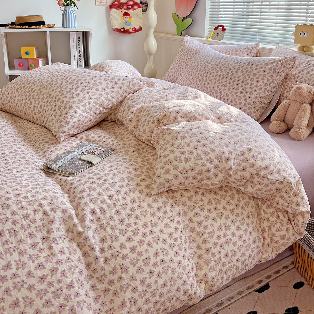 91家纺网 家纺一手货源 找家纺 暖芯优选 2025新款加厚爆款小布袋韩国古法水洗棉床单学生三件套床笠款四件套 春日花信