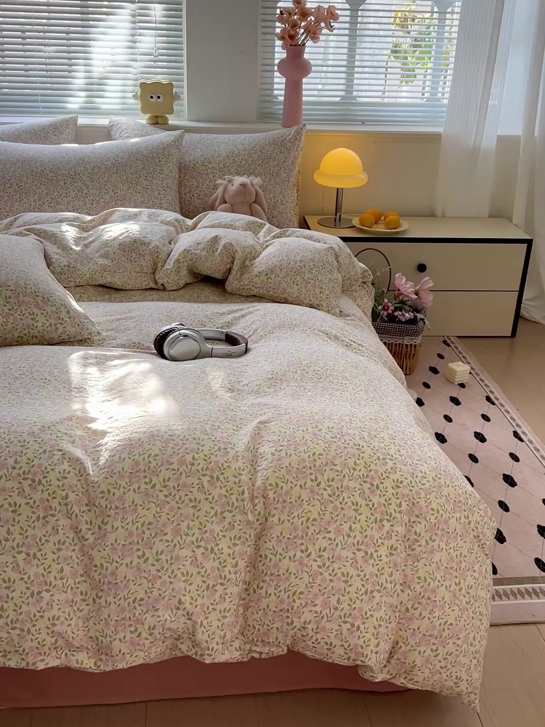 91家纺网 家纺一手货源 找家纺 优选 2025新款加厚爆款小布袋韩国古法高克重水洗棉床单学生三件套床笠款四件套 午后花房