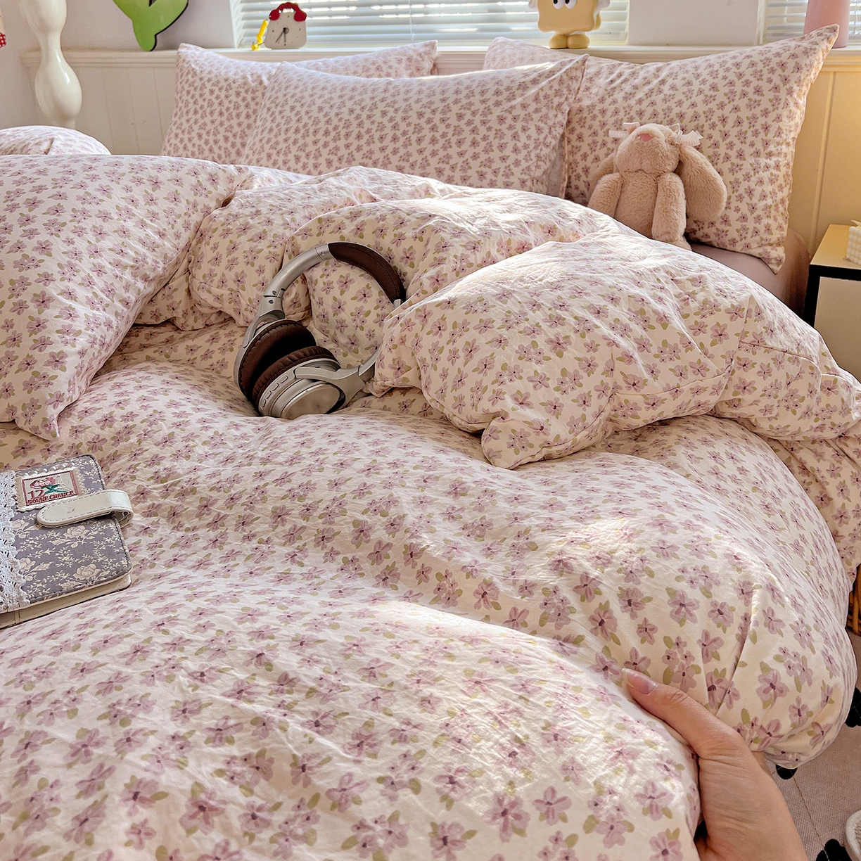 91家纺网 家纺一手货源 找家纺 暖芯优选 2025新款加厚爆款小布袋韩国古法水洗棉床单学生三件套床笠款四件套 春日花信