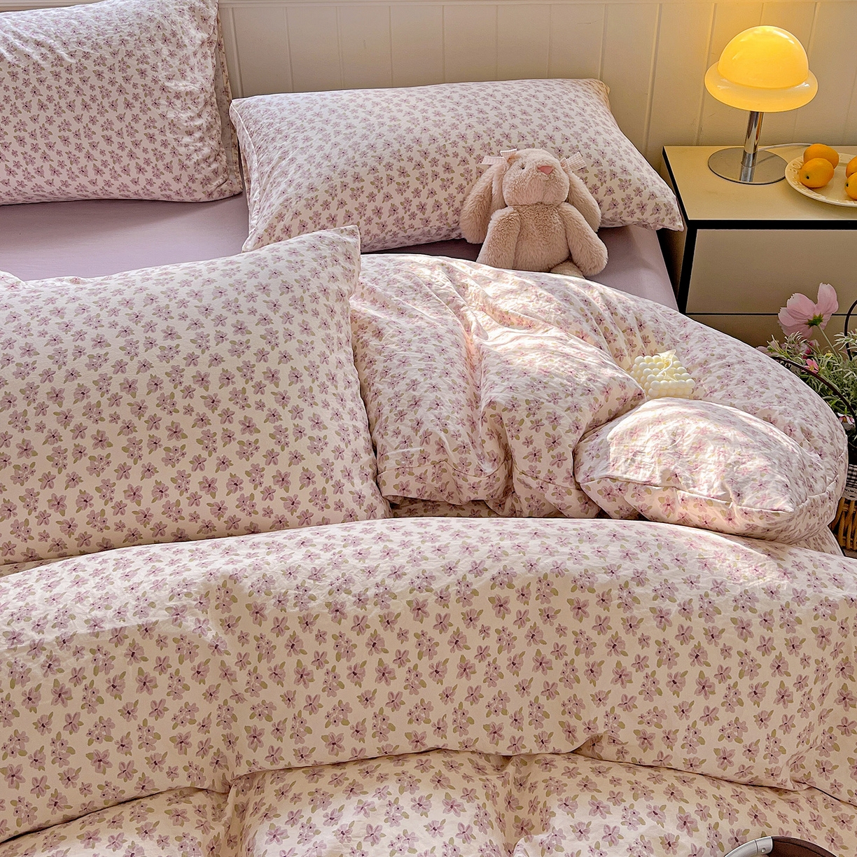 91家纺网 家纺一手货源 找家纺 暖芯优选 2025新款加厚爆款小布袋韩国古法水洗棉床单学生三件套床笠款四件套 春日花信