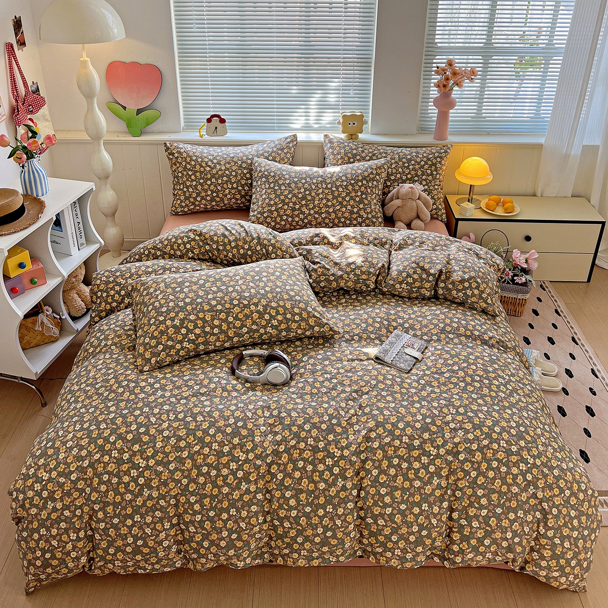 91家纺网 家纺一手货源 找家纺 暖芯优选 2025新款加厚爆款小布袋韩国古法水洗棉床单学生三件套床笠款四件套 复古花田