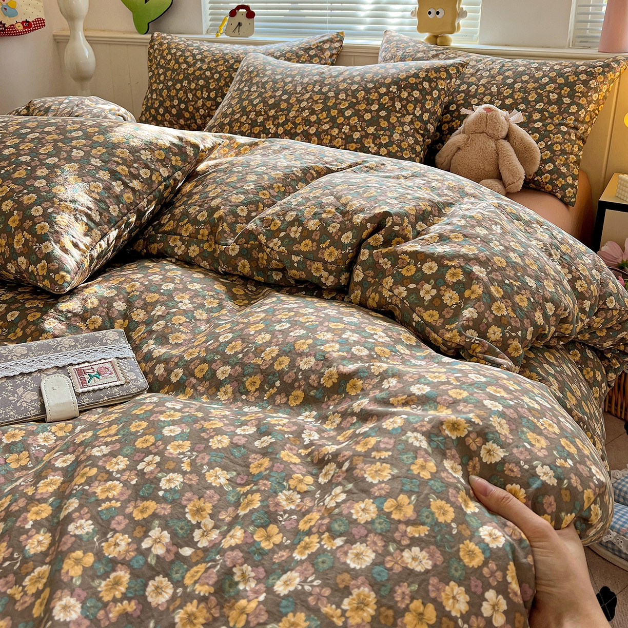 91家纺网 家纺一手货源 找家纺 暖芯优选 2025新款加厚爆款小布袋韩国古法水洗棉床单学生三件套床笠款四件套 复古花田