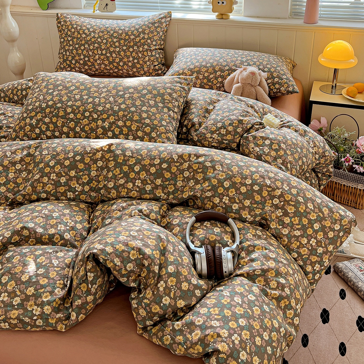 91家纺网 家纺一手货源 找家纺 暖芯优选 2025新款加厚爆款小布袋韩国古法水洗棉床单学生三件套床笠款四件套 复古花田